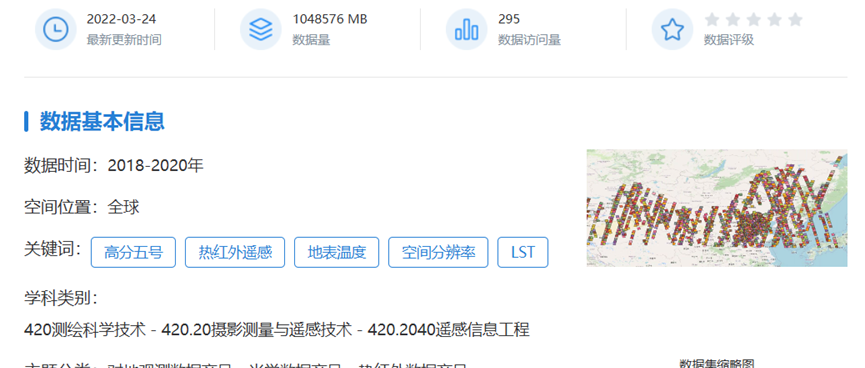 国家对地观测科学数据中心发布2018-2020年全球0.0005°高分五号地表温度LST数据