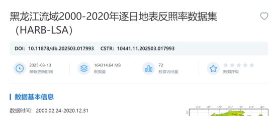 黑龙江流域2000-2020年逐日地表反照率数据集（HARB-LSA）在国家对地观测科学数据中心发布共享