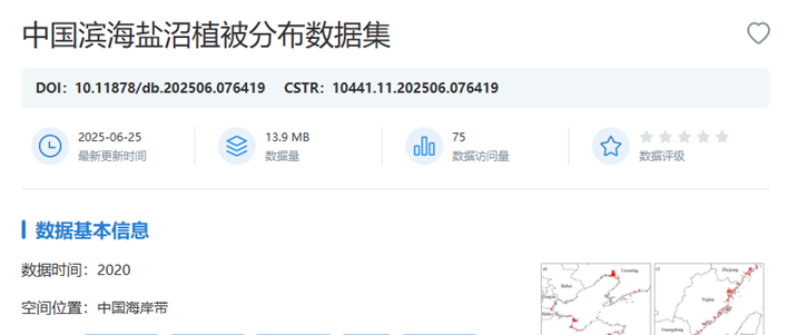 中国滨海盐沼植被分布数据集在国家对地观测科学数据中心发布共享