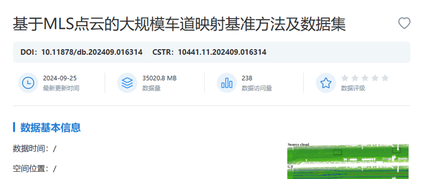 基于MLS点云的大规模车道映射基准方法及数据集在国家对地观测科学数据中心发布共享