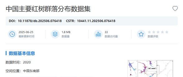 中国主要红树群落分布数据集在国家对地观测科学数据中心发布共享