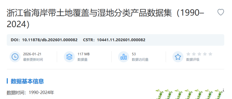 浙江省海岸带土地覆盖与湿地分类产品数据集（1990–2024）在国家对地观测科学数据中心发布共享